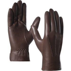 Men's Brown Luxury Italian Cashmere Sheepskin Wool Lined Genuine Leather Gloves
